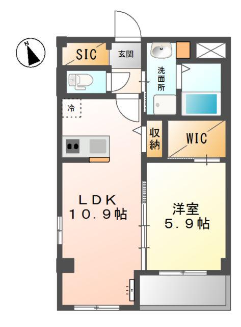 リユニオン(1LDK/1階)の間取り写真