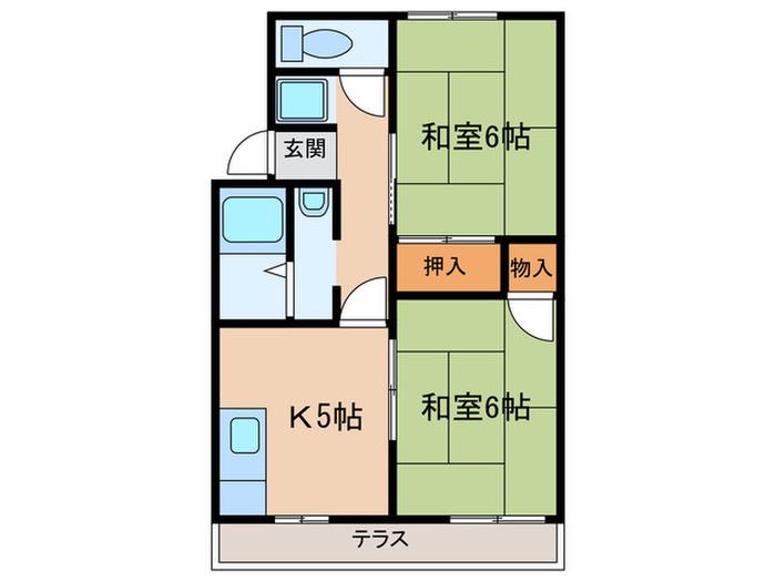 タウニー角割 B棟(2K/1階)の間取り写真