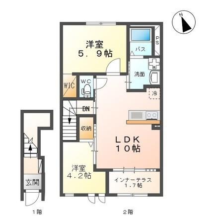 フラッハーニ(2LDK/2階)の間取り写真