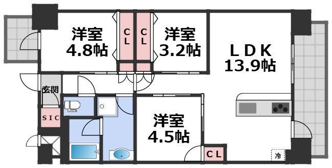 スプランディッド難波VII(3LDK/8階)の間取り写真