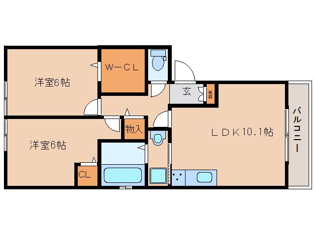 モンレーヴ(2LDK/2階)の間取り写真