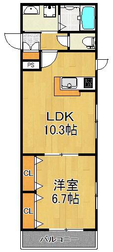 フェリオ鶴見(1LDK/2階)の間取り写真