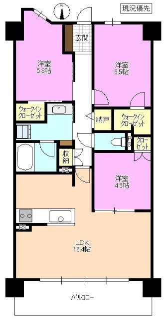 レーベン松本GRIDE(3LDK/13階)の間取り写真