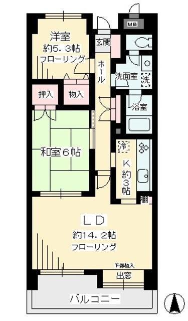 粕谷ツインビル(2LDK/3階)の間取り写真