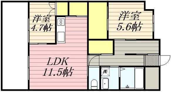 ディアコート新栄(2LDK/6階)の間取り写真