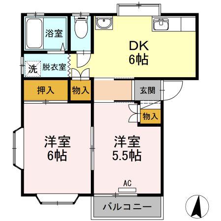 ルグランIII A(2DK/2階)の間取り写真