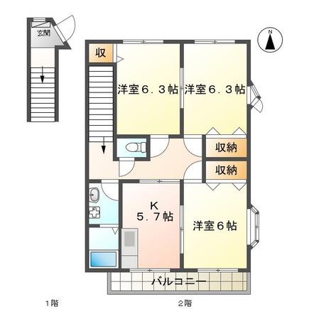 ハイステージ志都呂館I(3DK/2階)の間取り写真