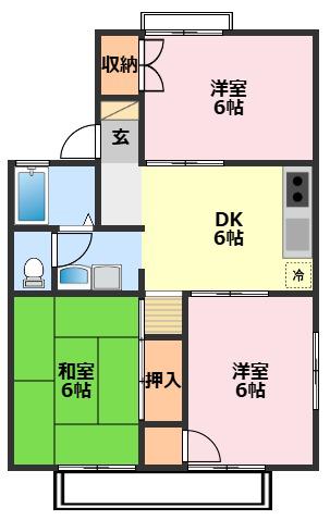 パールハイツ鏑木(3DK/2階)の間取り写真