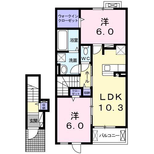 フィオーリ(2LDK/2階)の間取り写真