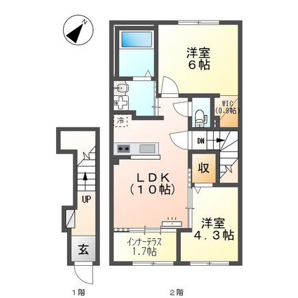シャルール(2LDK/2階)の間取り写真