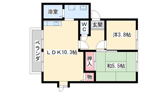 ハイツ光E(2LDK/1階)の間取り写真