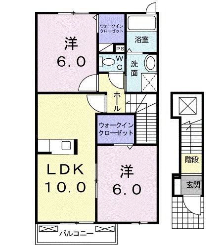 アウローラ(2LDK/2階)の間取り写真