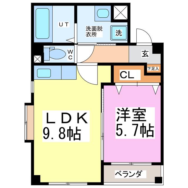 シンフォニー(1LDK/4階)の間取り写真