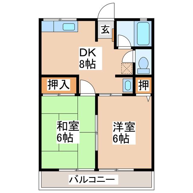 ビュー晴ヶ峰(2DK/1階)の間取り写真