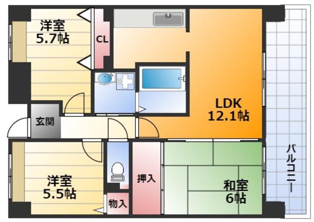 プロミネントコート(3LDK/6階)の間取り写真