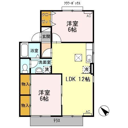 セジュール函南(2LDK/1階)の間取り写真