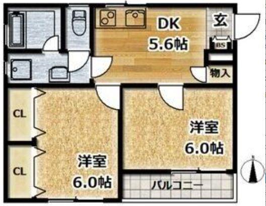 ときわ大石レクラン(2DK/1階)の間取り写真