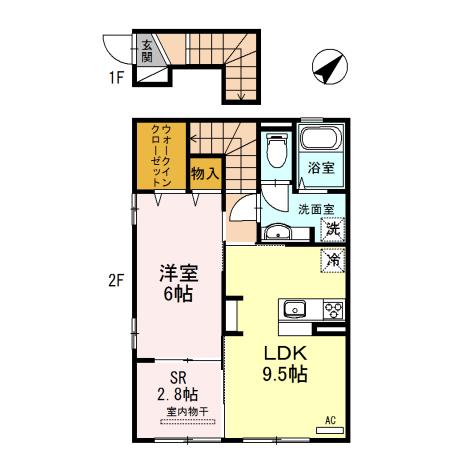 ラメゾン・ひじりの丘(1SLDK/2階)の間取り写真