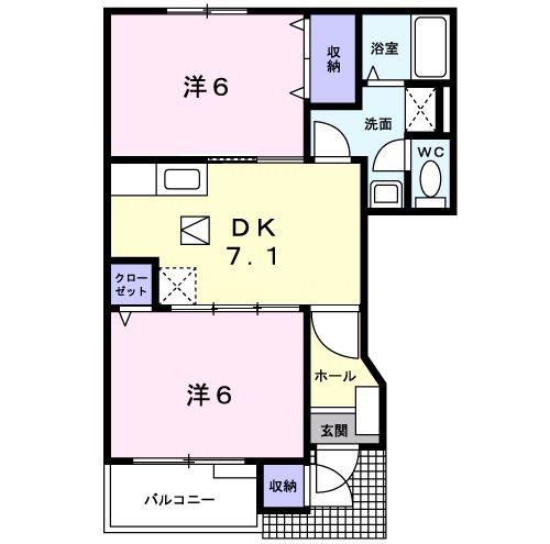 ジュネス矢田III(2DK/1階)の間取り写真