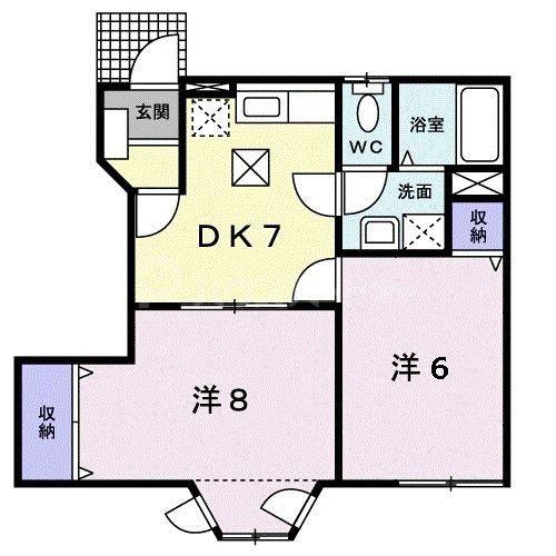 ラフォーレ弐番館(2DK/1階)の間取り写真