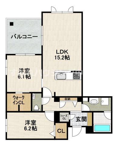 CELFENA 宝塚・川面 HAUTDEGAMME(2LDK/2階)の間取り写真
