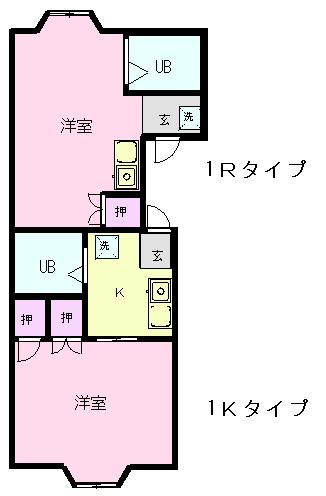 サウスコート(1K/2階)の間取り写真