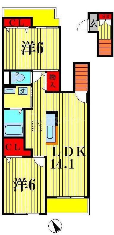 BLESS松戸 B(2LDK/2階)の間取り写真