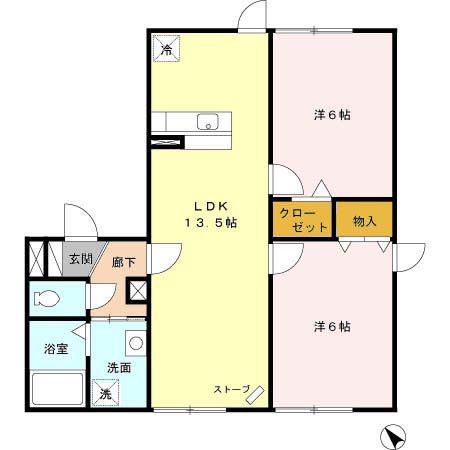 ビューテラス富丘(2LDK/2階)の間取り写真
