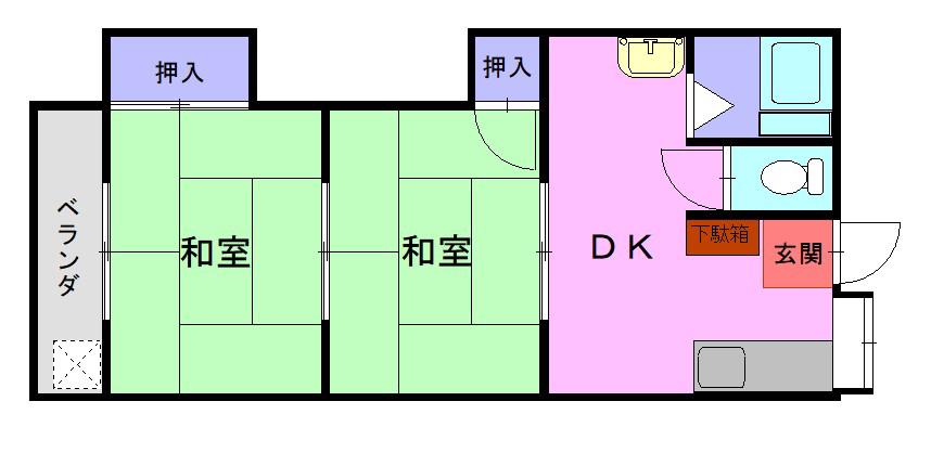 上町あきよし荘(2DK/2階)の間取り写真