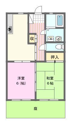 ファミール高丘(2DK/1階)の間取り写真