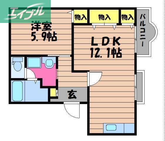 アメニティ福島B棟(1LDK/2階)の間取り写真
