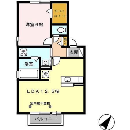 リビングタウンヴェルードC(1LDK/2階)の間取り写真