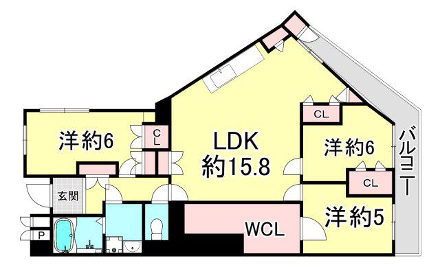 ハイツ苦楽園C棟(3LDK/5階)の間取り写真