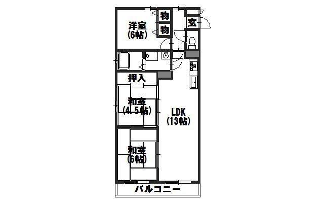 CASA西向日(3LDK/2階)の間取り写真