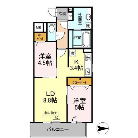DIMORARE(2LDK/4階)の間取り写真