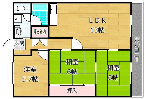 ルヴェール印吟(3LDK/2階)の間取り写真