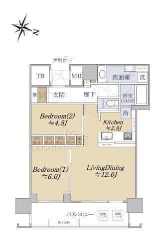 ブランズタワー梅田ノース(2LDK/22階)の間取り写真