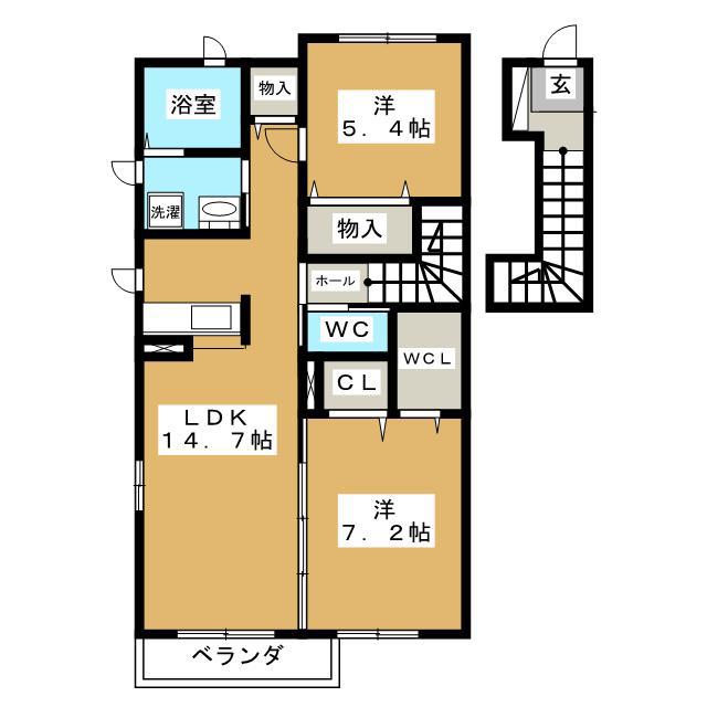 スタースクエア A(2LDK/2階)の間取り写真