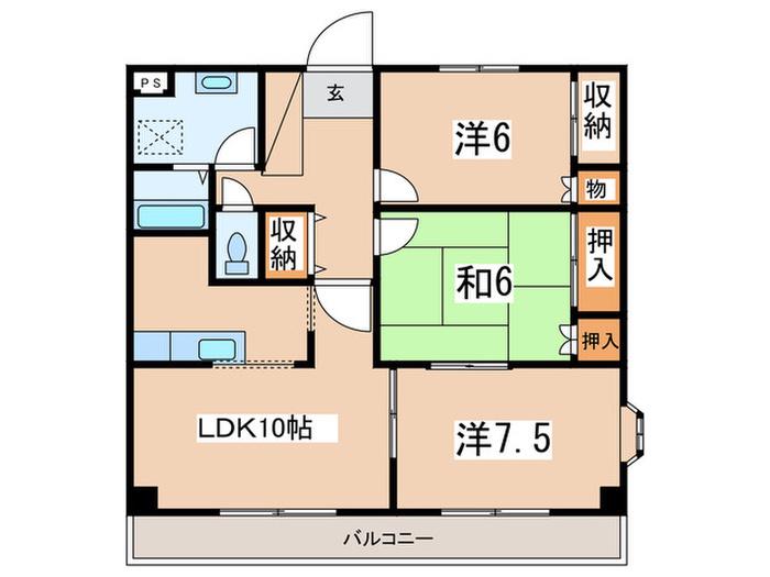 パレス相武台前(3LDK/1階)の間取り写真