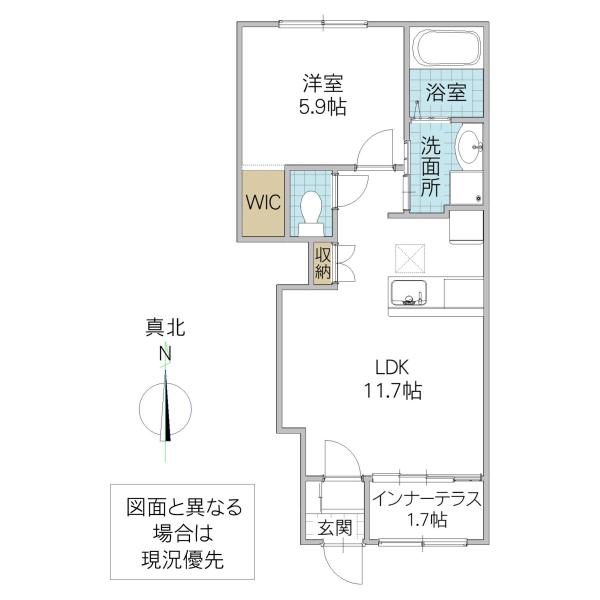那珂市菅谷字杉原アパート(1LDK/1階)の間取り写真