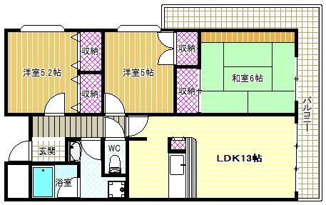 パラッツオ ドゥエ(3LDK/5階)の間取り写真