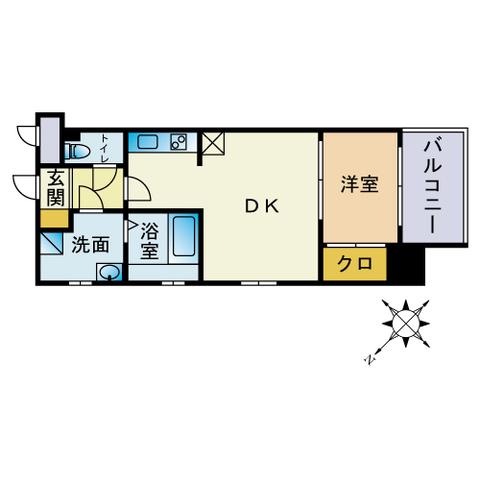 グランフォーレ薬院南(1DK/10階)の間取り写真