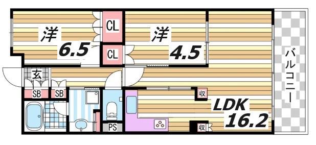 アーバネックス三宮磯辺通(2LDK/13階)の間取り写真