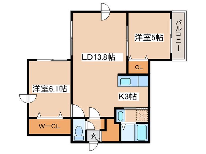 クオリア元町(2LDK/3階)の間取り写真