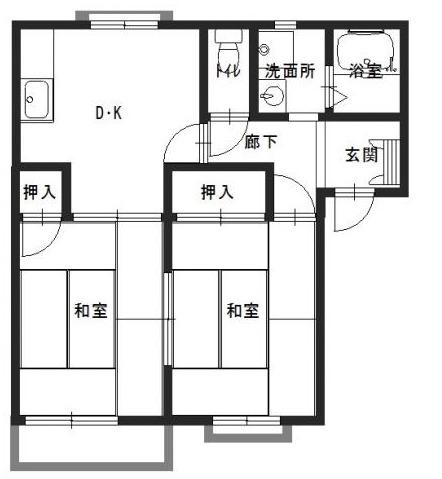 グランデージ東吹(2DK/2階)の間取り写真