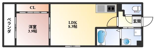 ARCA豊中曽根(1LDK/2階)の間取り写真
