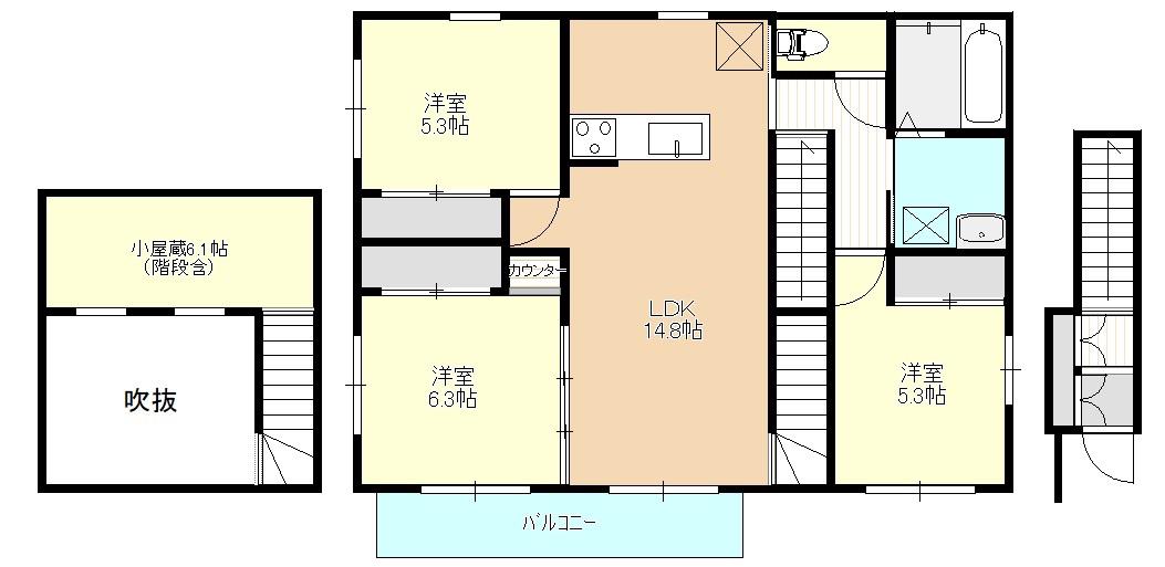 ブルーライン 下飯田駅 徒歩7分 2階建 築1年(3LDK/2階)の間取り写真