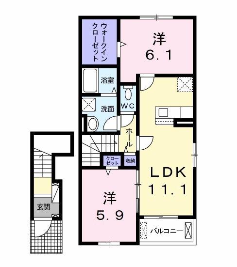 ピュール館山(2LDK/2階)の間取り写真
