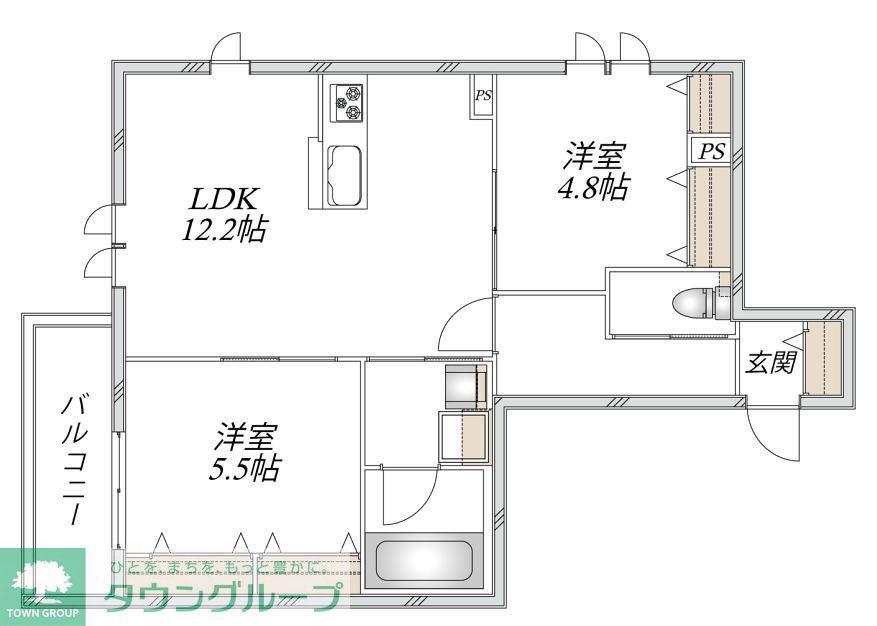 新石川1丁目メゾン西棟(2LDK/2階)の間取り写真
