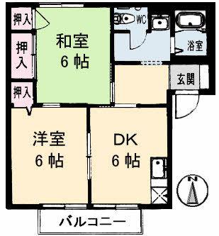 ラフィーネY(2DK/2階)の間取り写真
